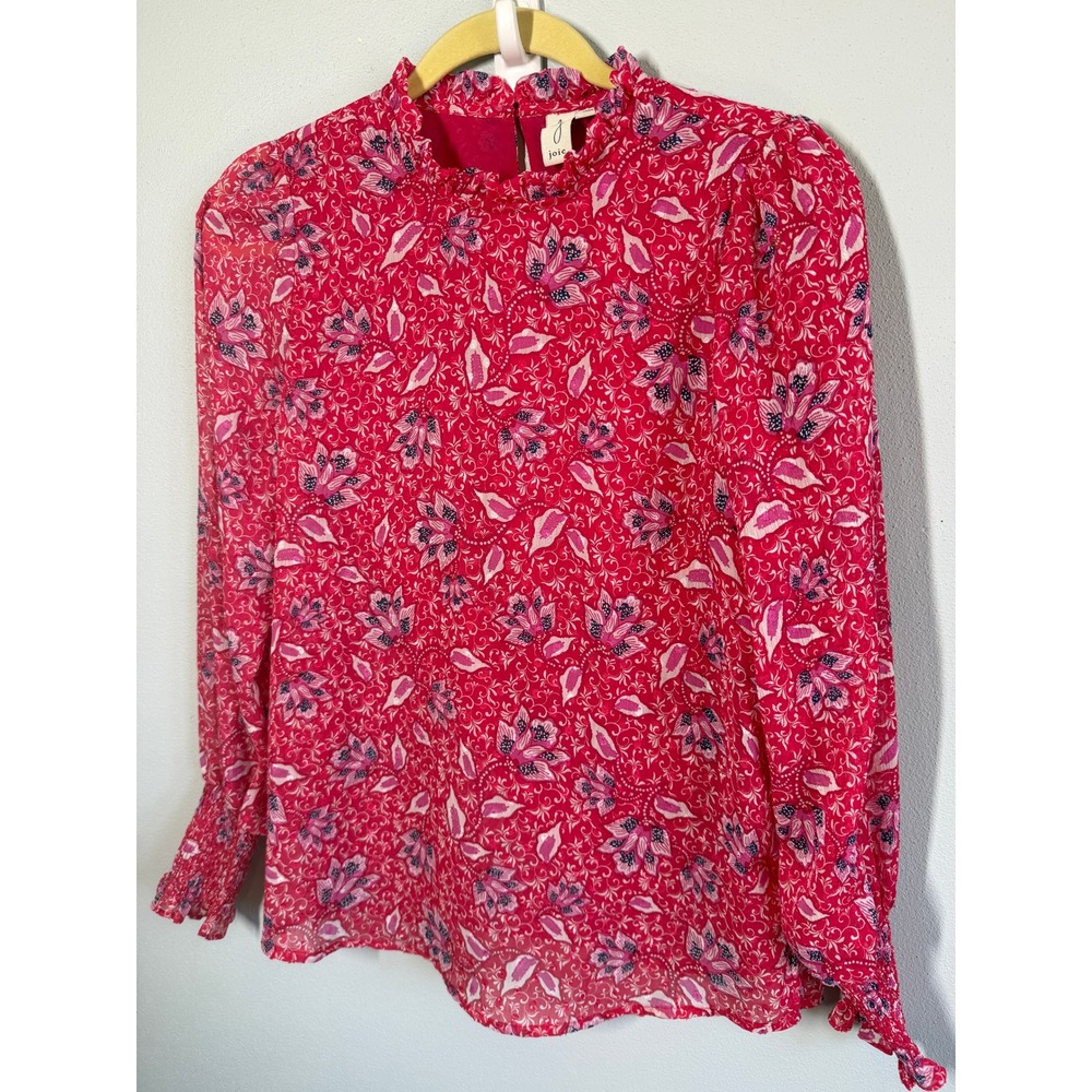 Joie Blouse XS Pink Floral Mock Neck Smocked Cuff Blouse Romantic Business Wear